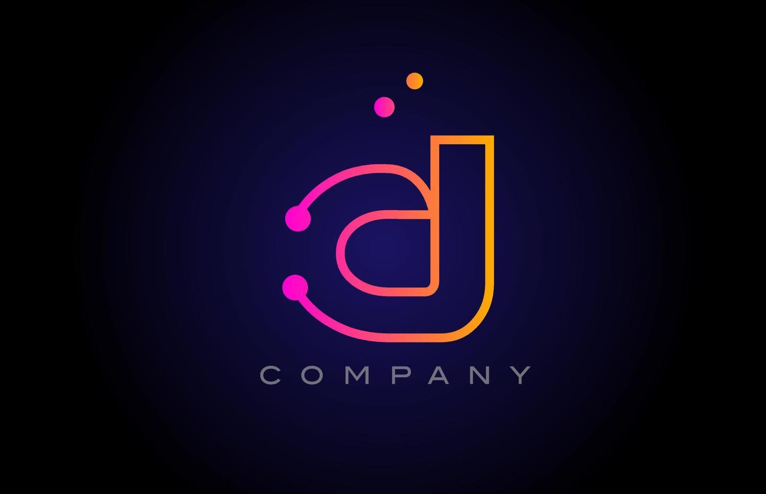 Diseño del icono del logotipo de la letra del alfabeto de la línea de puntos d. plantilla creativa para empresas y empresas en color amarillo rosa vector