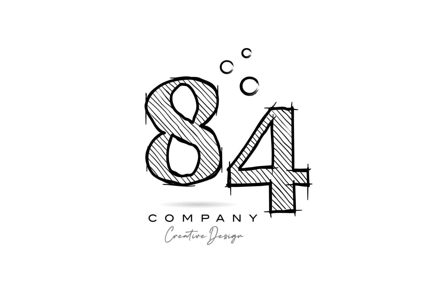 hand drawing number 84 logo icon design for company template. Creative logotype in pencil style vector