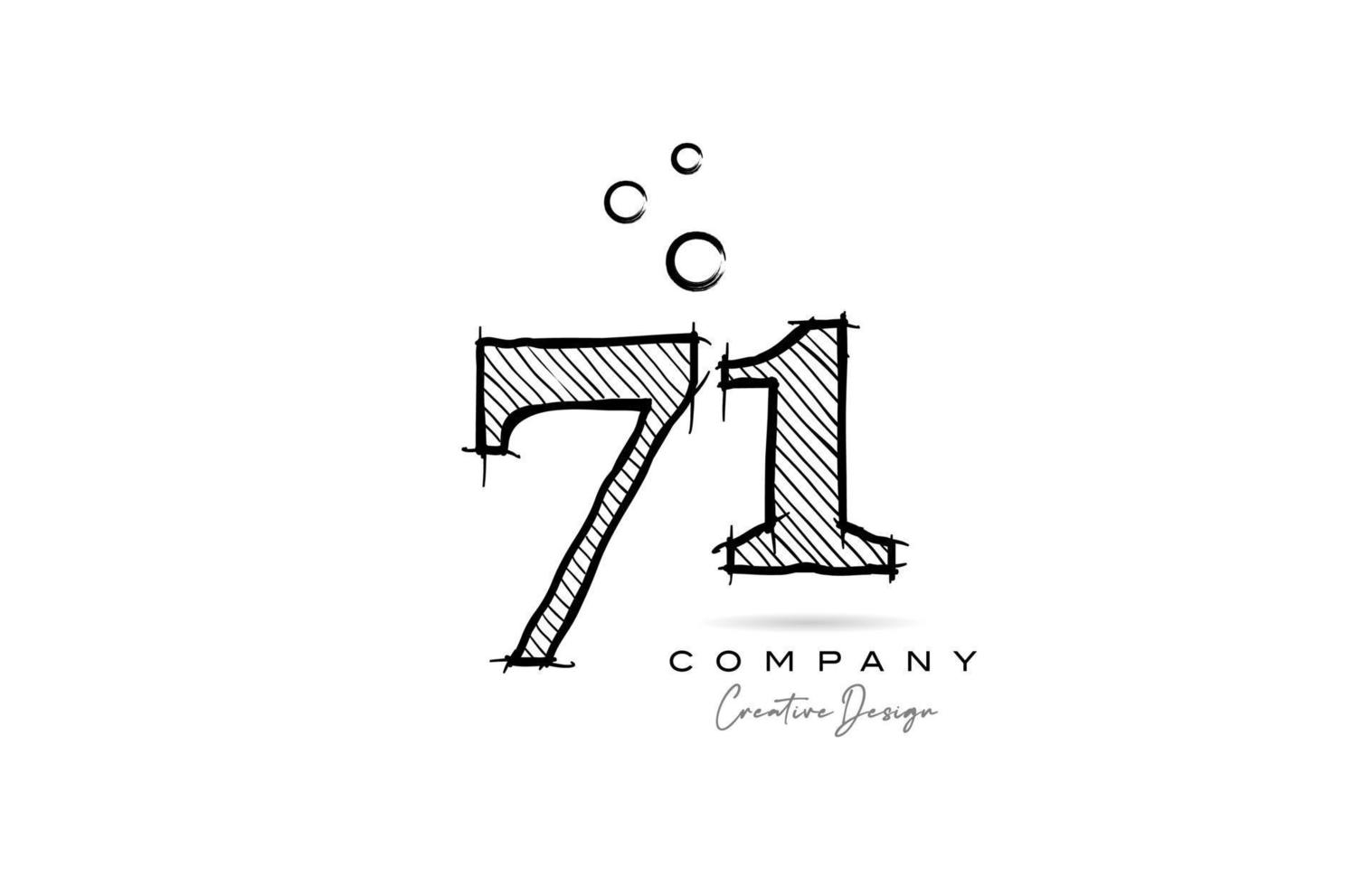 hand drawing number 71 logo icon design for company template. Creative logotype in pencil style vector