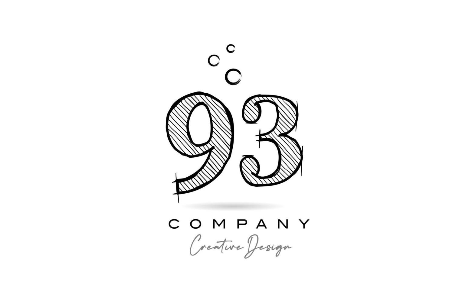 hand drawing number 93 logo icon design for company template. Creative logotype in pencil style vector