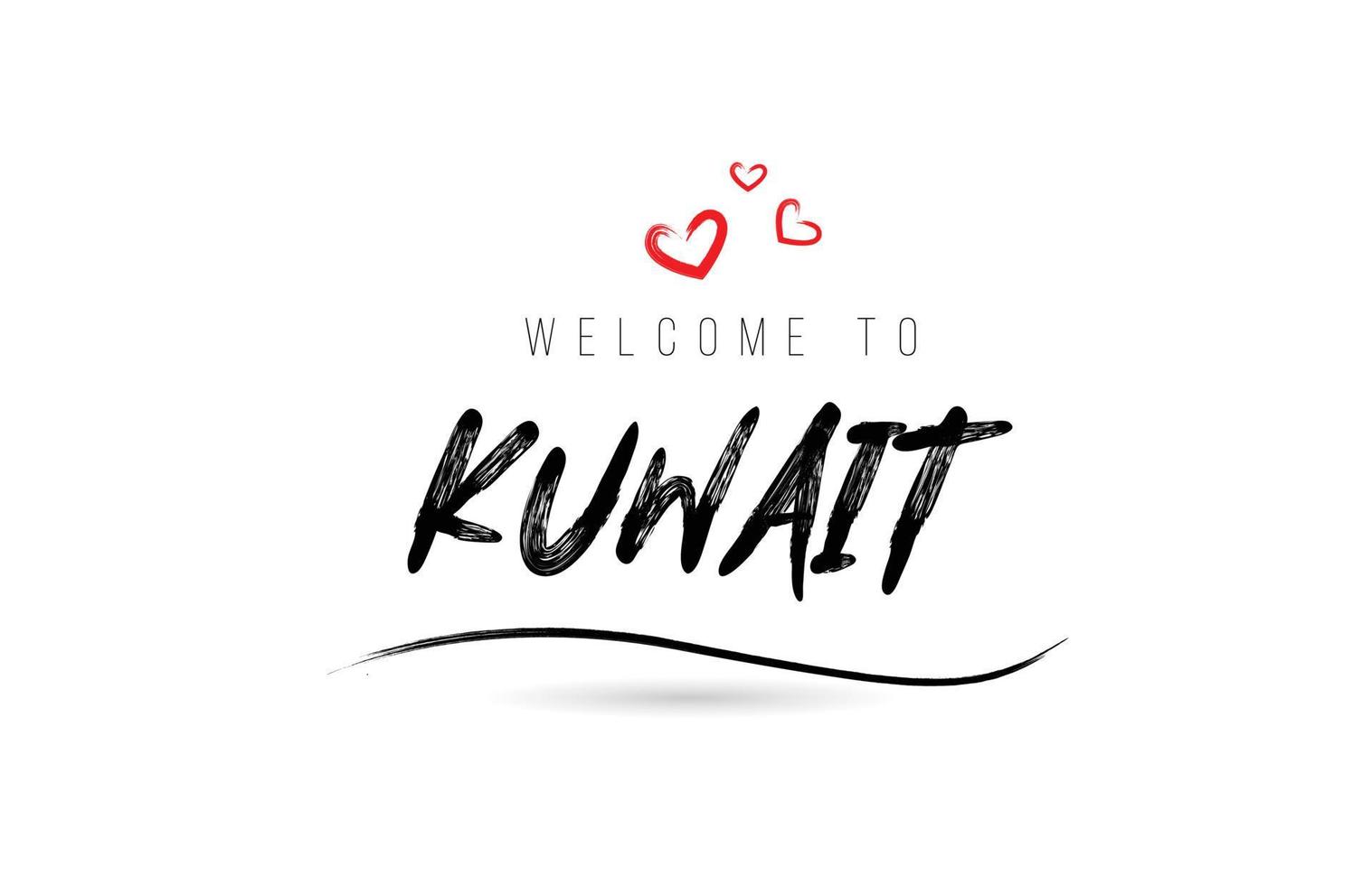 Welcome to KUWAIT country text typography with red love heart and black name vector