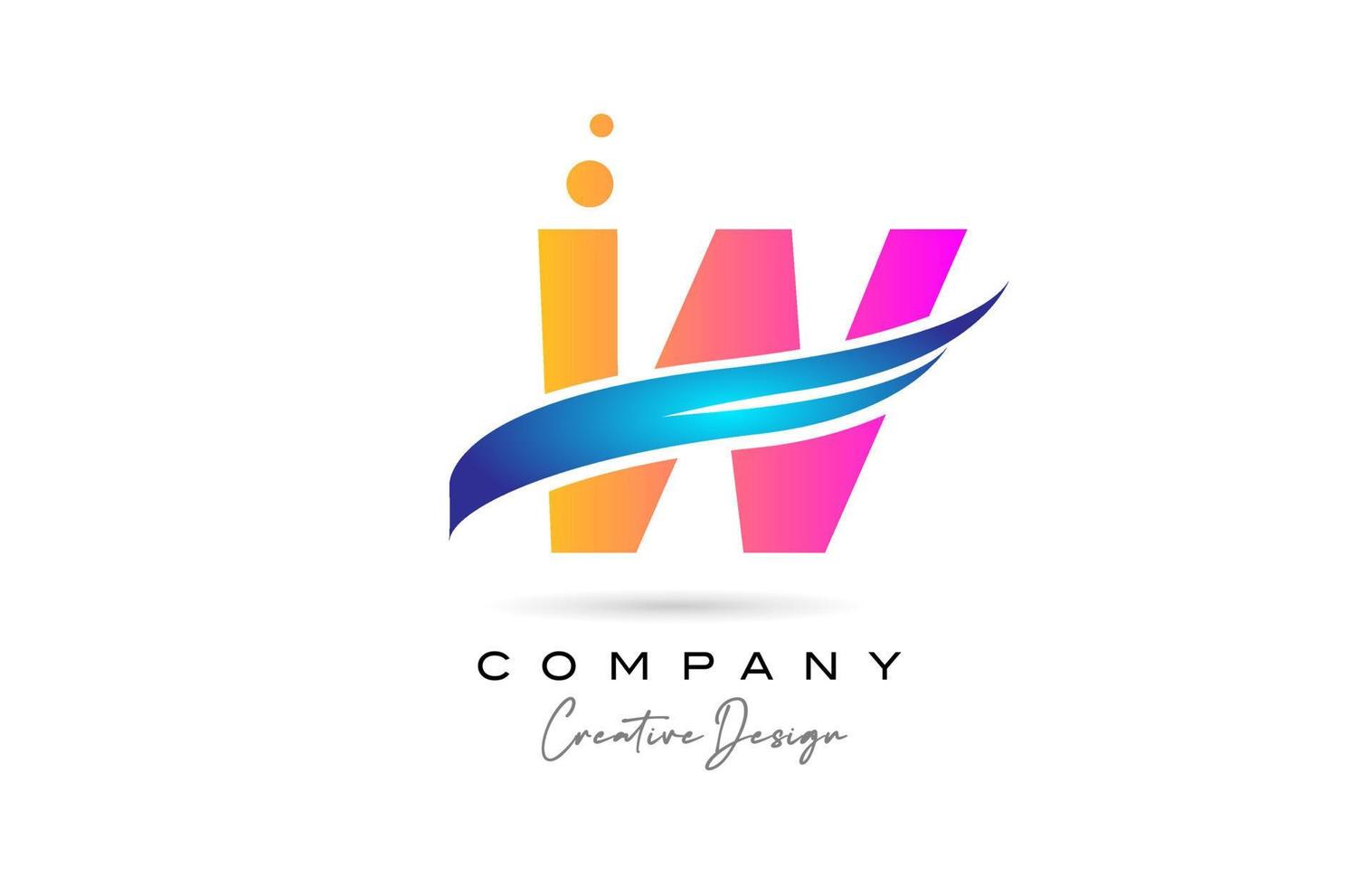pink bubbles W alphabet letter logo icon with blue swoosh. Creative template for company and business vector