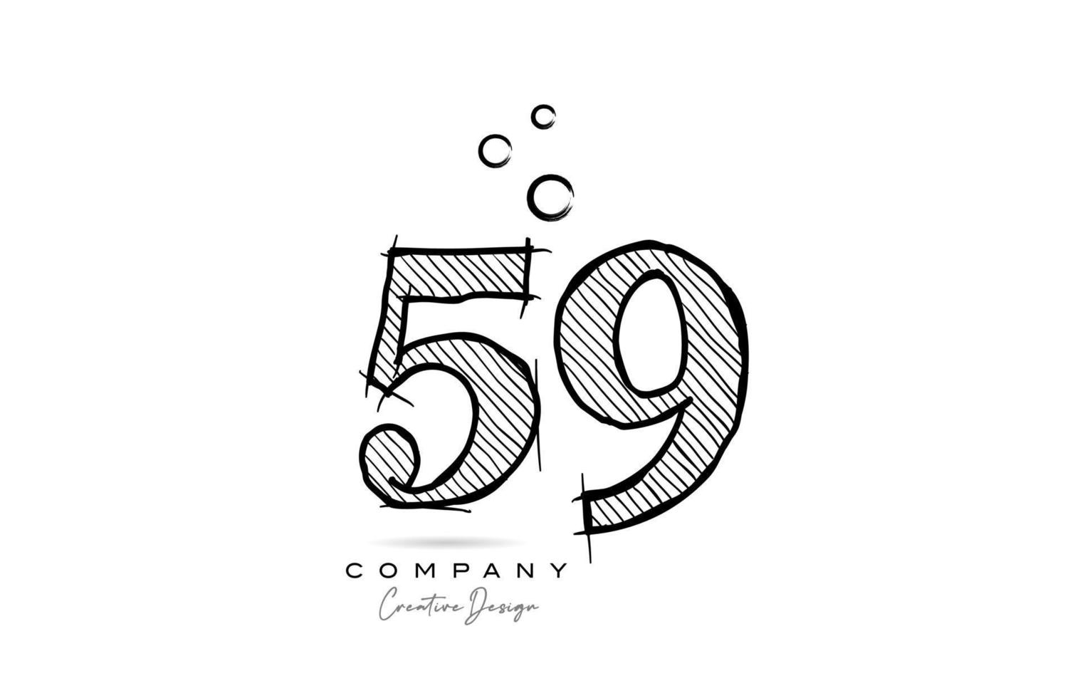 hand drawing number 59 logo icon design for company template. Creative logotype in pencil style vector