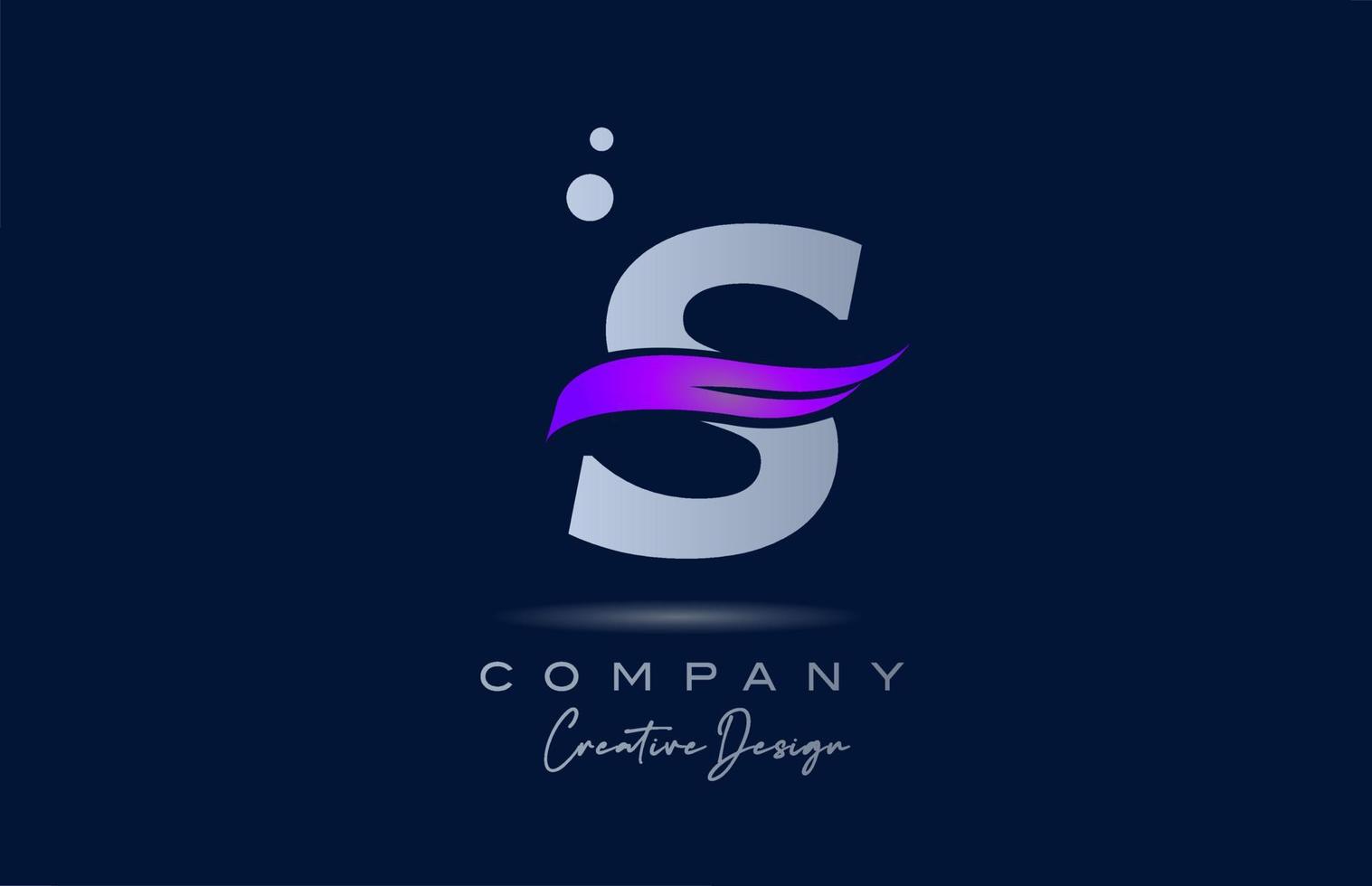 S purple alphabet letter logo icon with pink swoosh. Creative template for business and company vector