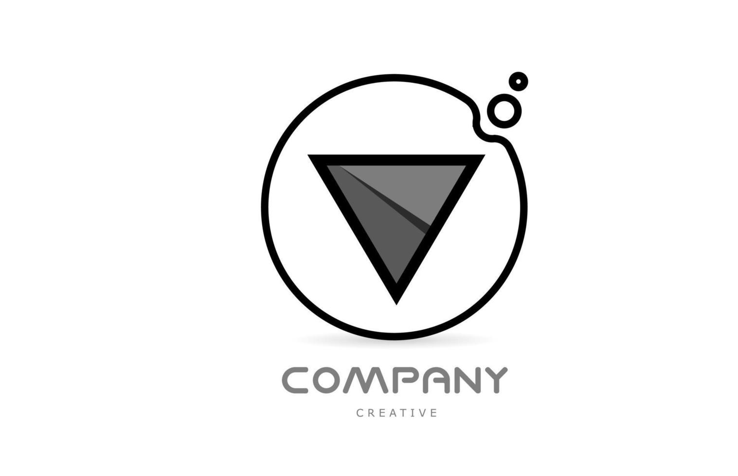 V black and white geometric alphabet letter logo icon with circle. Creative template for company and business vector