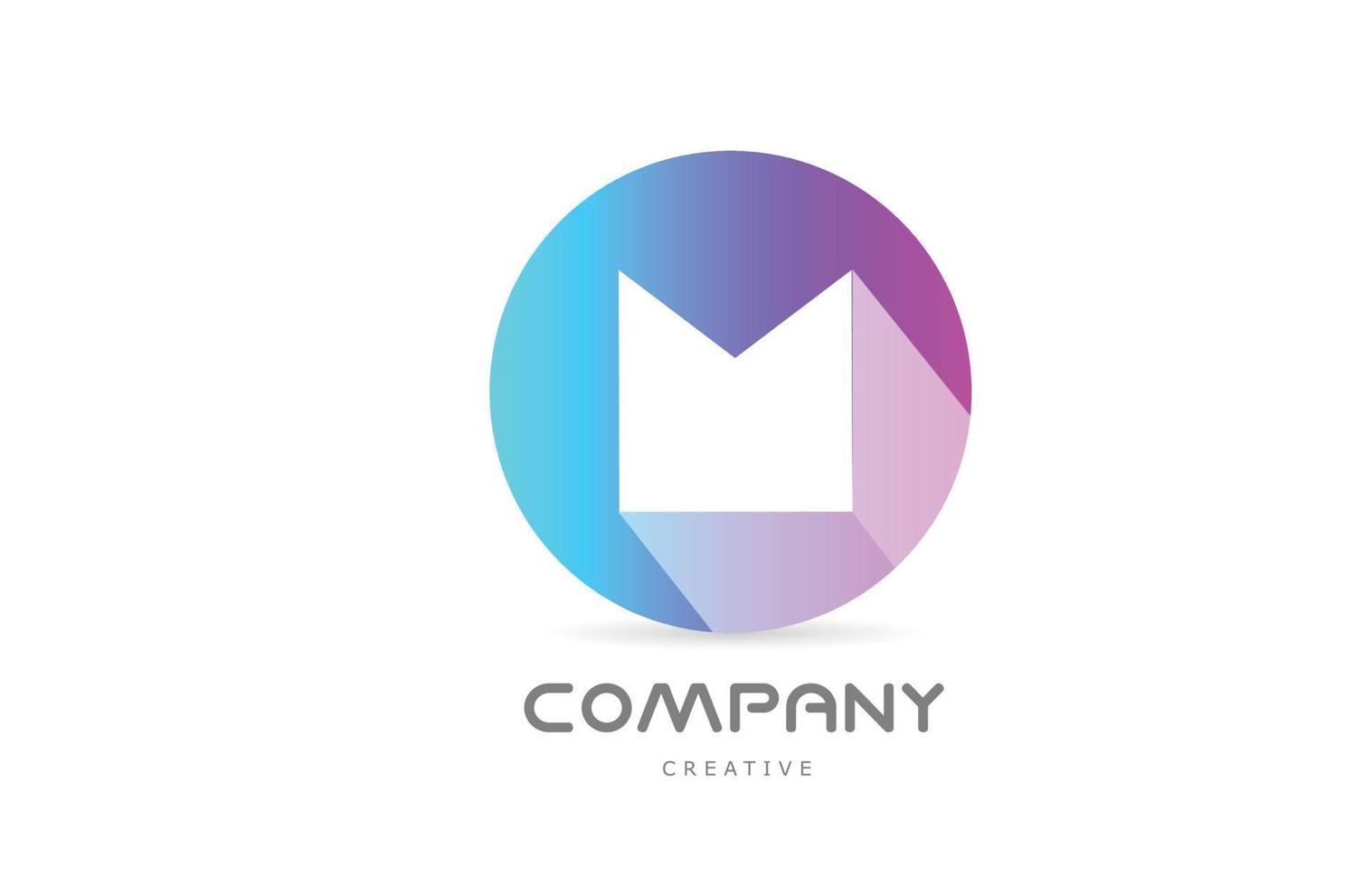 m icono del logotipo de la letra del alfabeto azul rosa con sombra larga y círculo. plantilla creativa para empresa o negocio vector