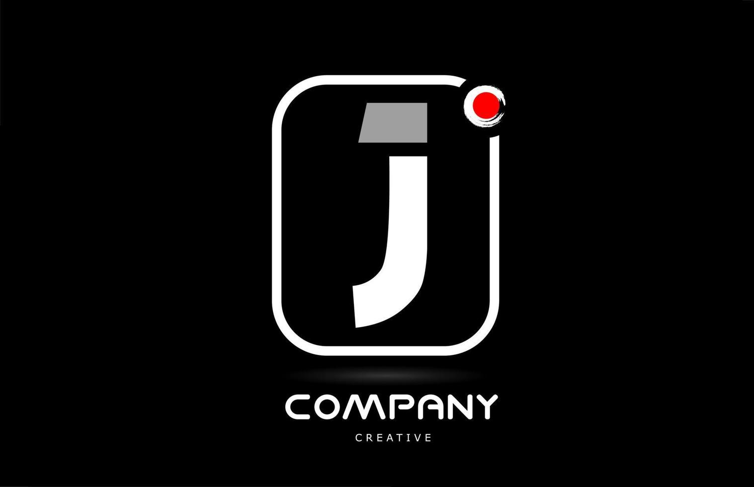 j diseño de icono de logotipo de letra de alfabeto blanco negro con letras de estilo japonés y punto rojo vector