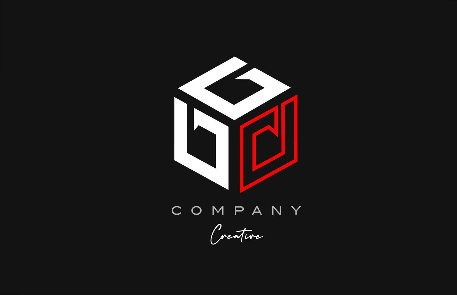 D línea roja diseño de icono de logotipo de letra de alfabeto de cubo de tres letras. plantilla creativa para negocios y empresas. vector