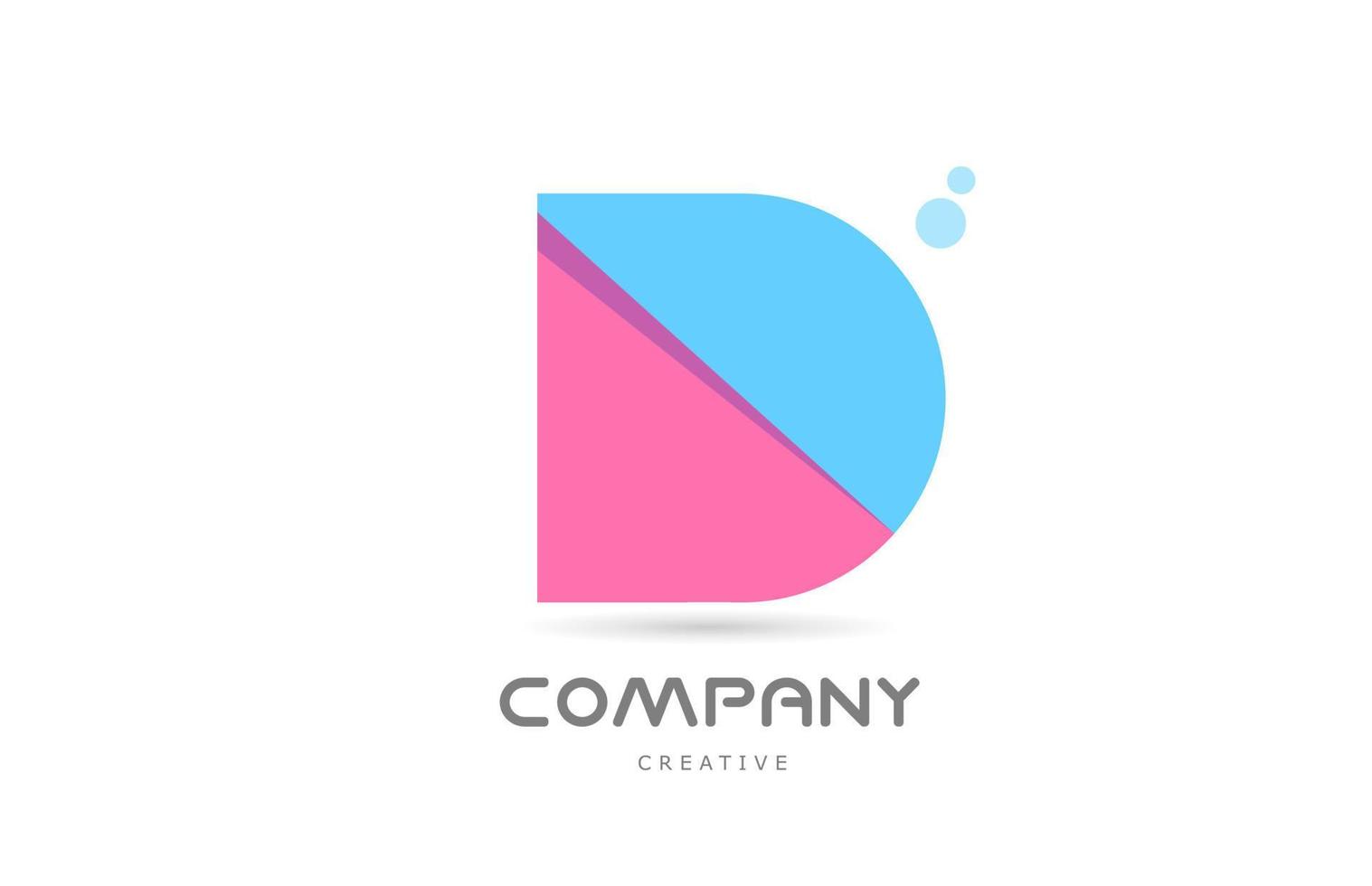 D pink blue geometric alphabet letter logo icon. Creative template for company and business vector