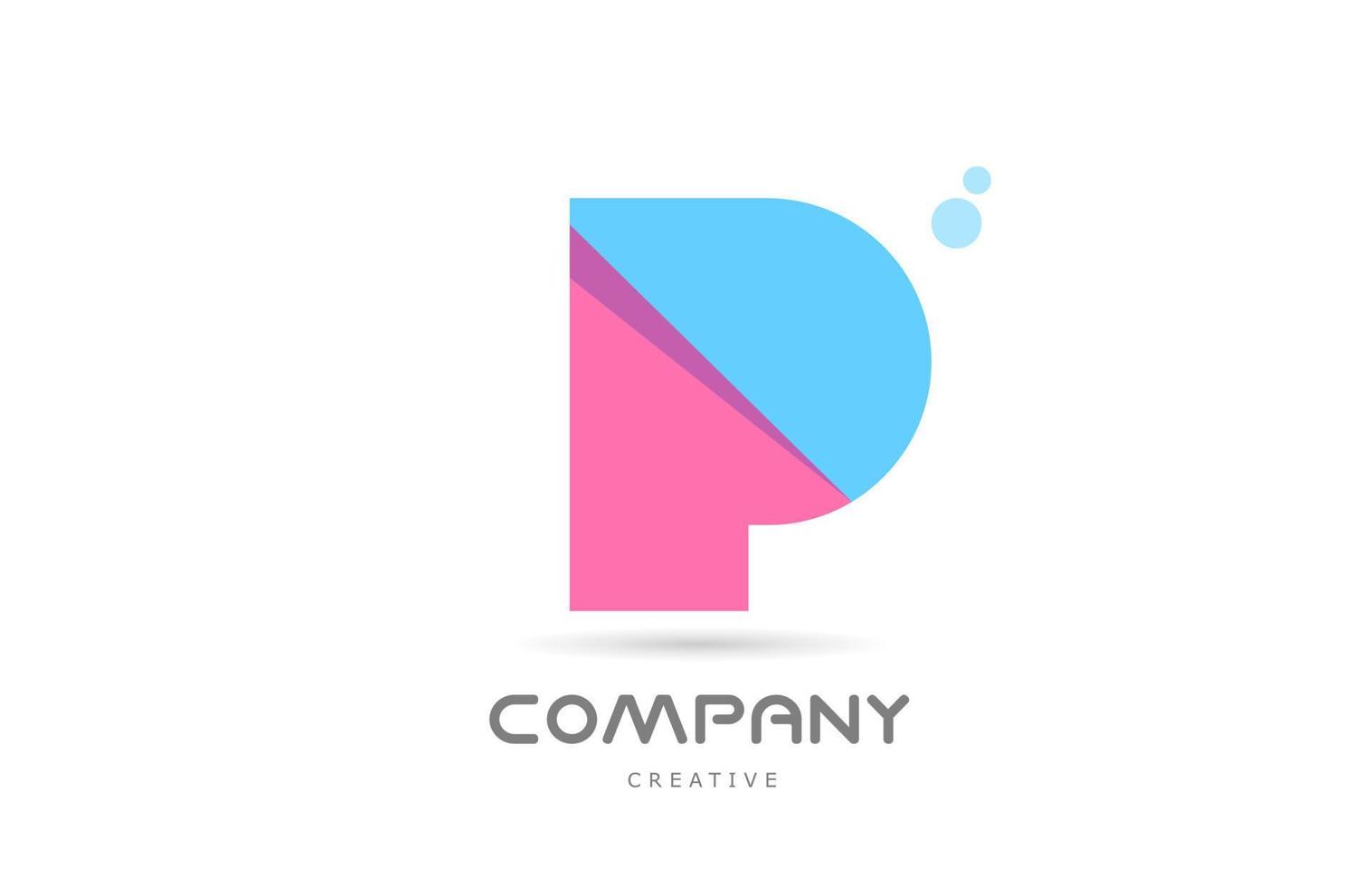 P pink blue geometric alphabet letter logo icon. Creative template for company and business vector