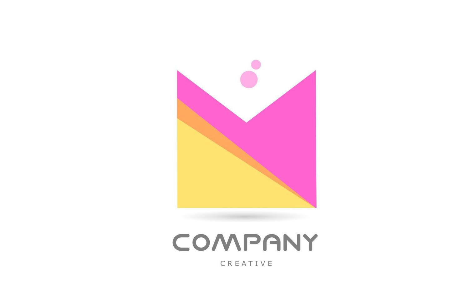 M yellow pink geometric alphabet letter logo icon. Creative template for business and company vector