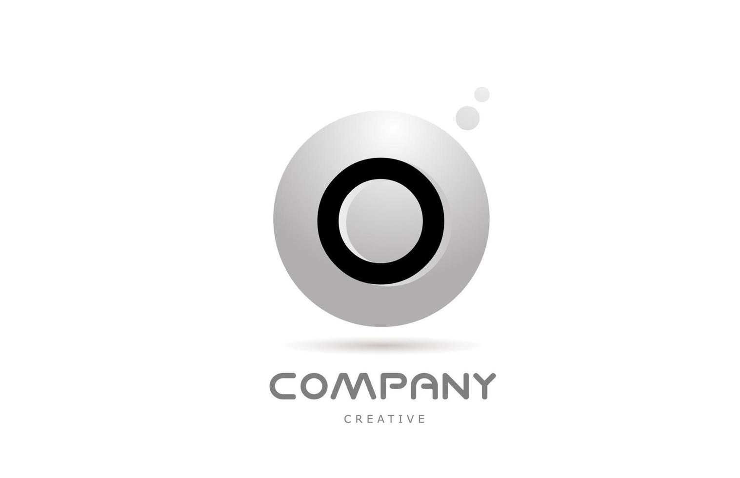 O 3d grey sphere alphabet letter logo icon design with dot. Creative template for business and company vector