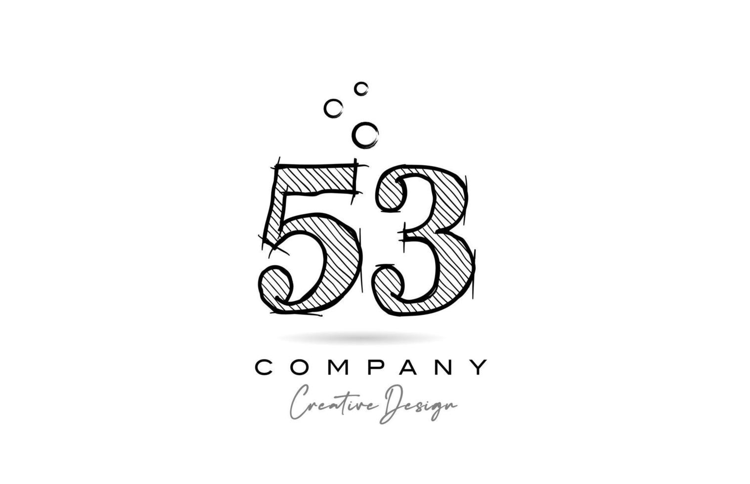 hand drawing number 53 logo icon design for company template. Creative logotype in pencil style vector