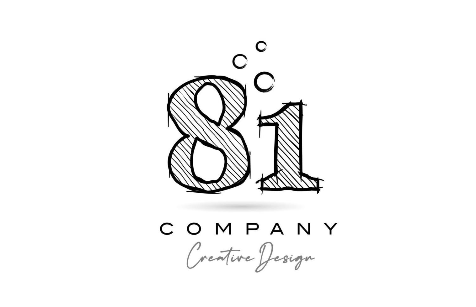 hand drawing number 81 logo icon design for company template. Creative logotype in pencil style vector