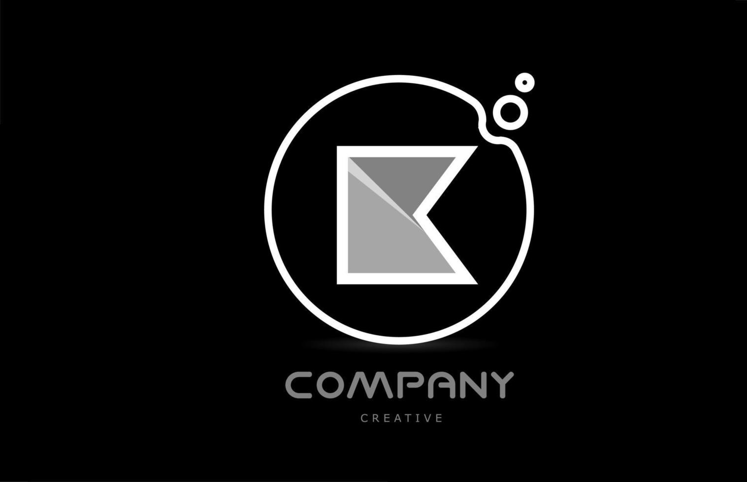 black and white K geometric alphabet letter logo icon with circle. Creative template for company and business vector