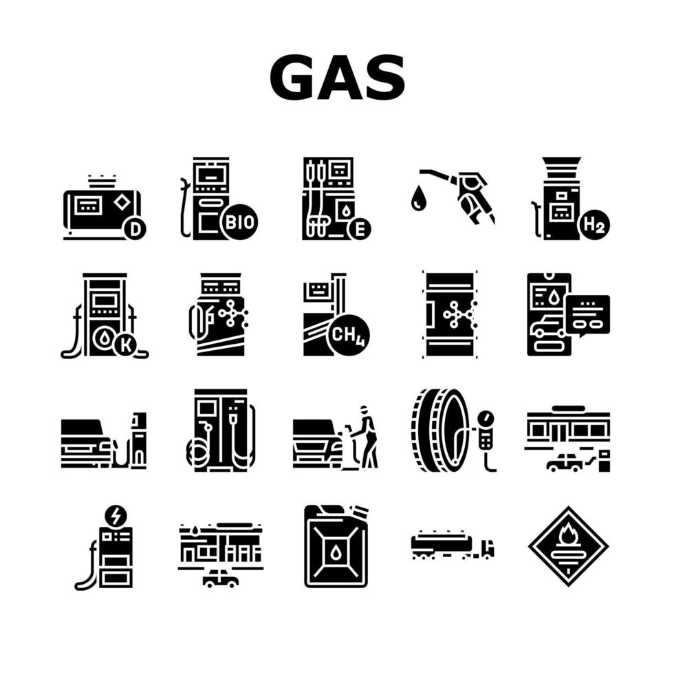 conjunto de iconos de equipo de reabastecimiento de combustible de gasolinera vector