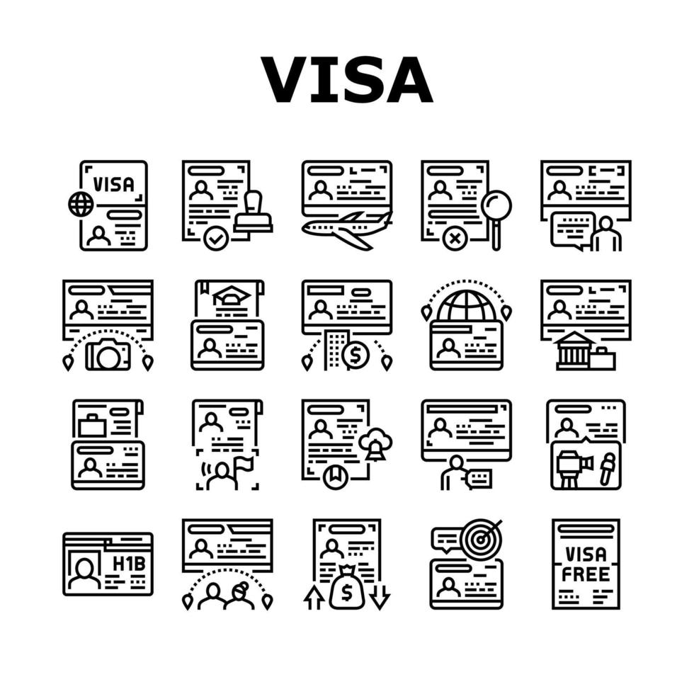 visa para viajar iconos de colección establecer vector