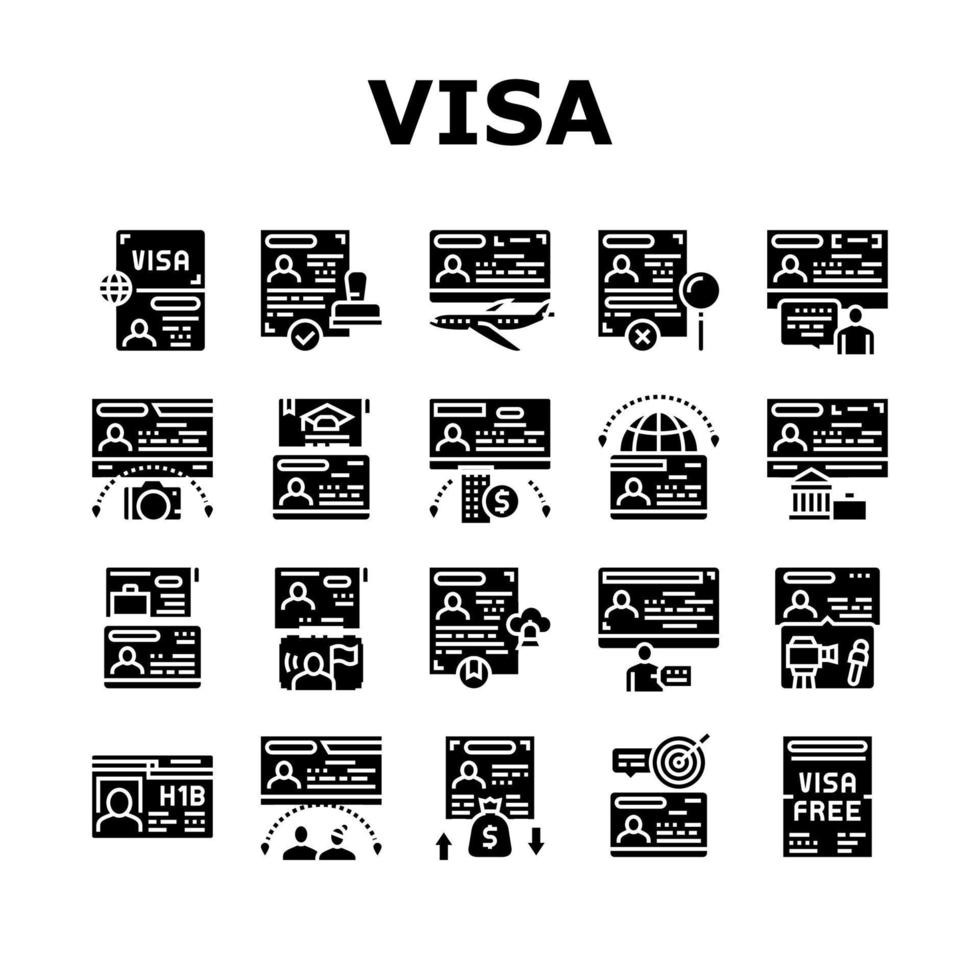 Visa For Traveling Collection Icons Set Vector