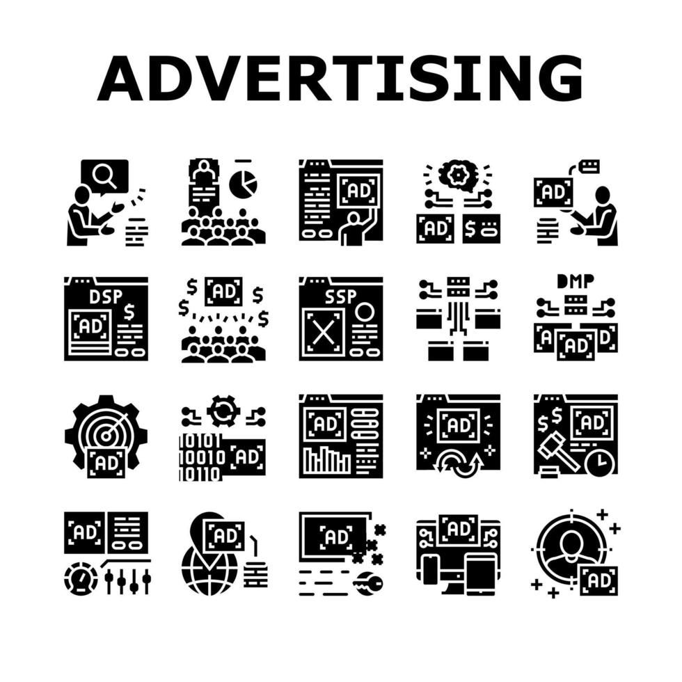 iconos de servicio de publicidad programática establecer vector