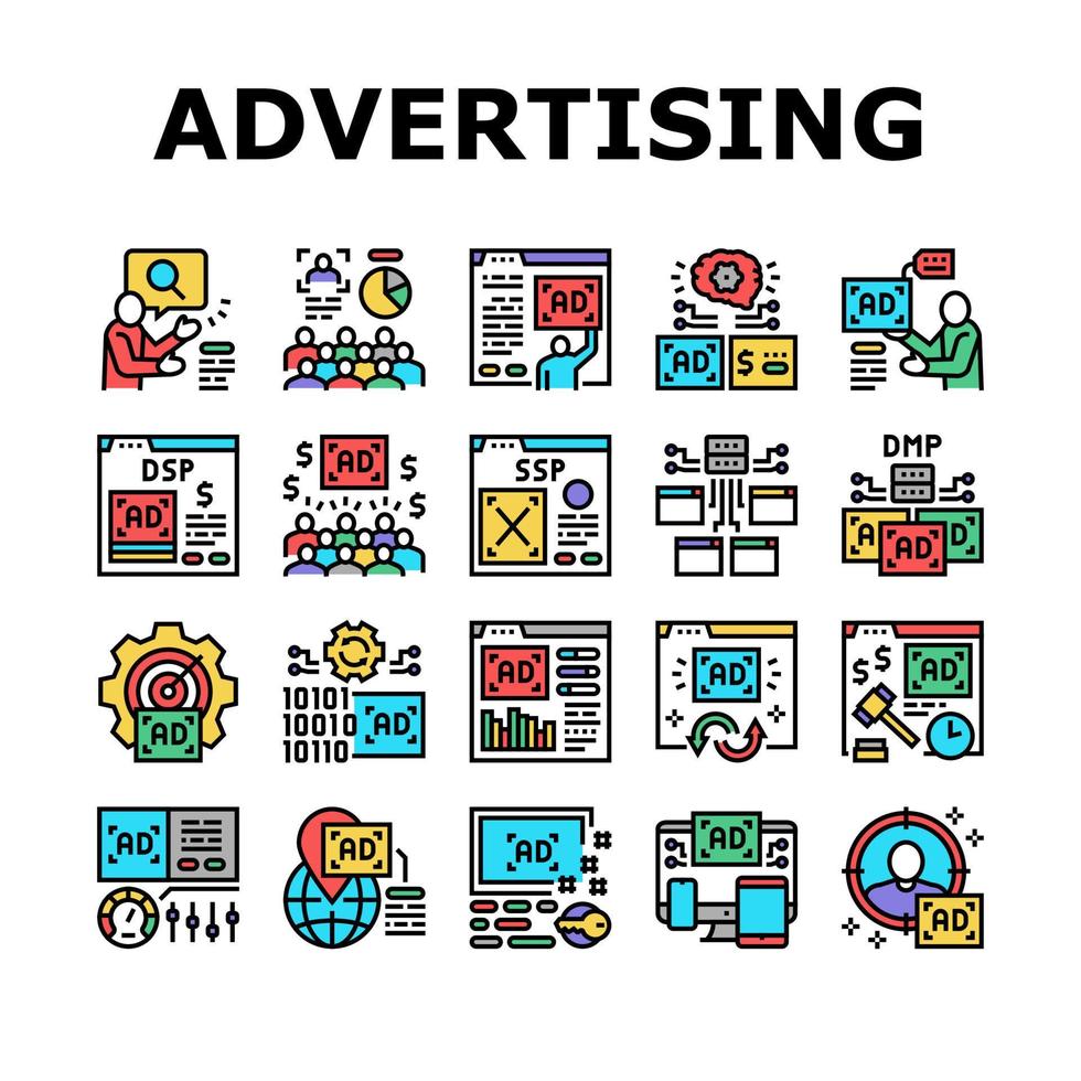 Programmatic Advertising Service Icons Set Vector