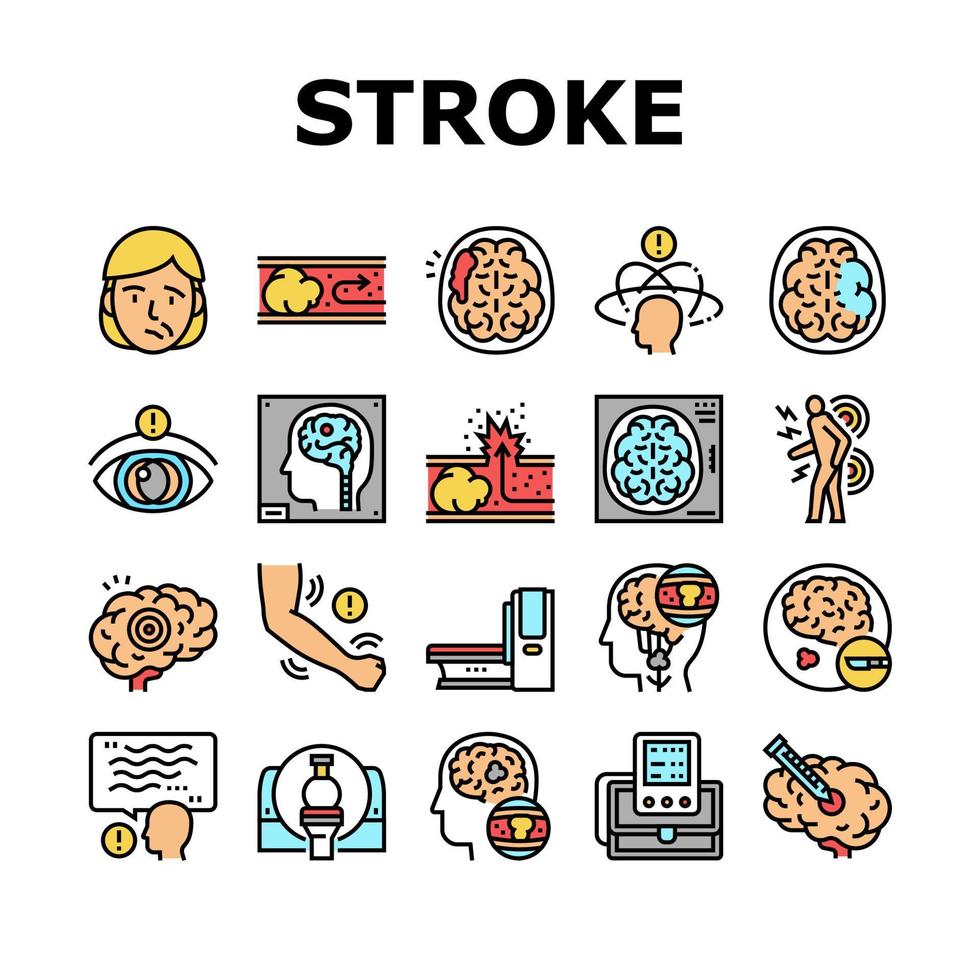 Stroke Health Problem Collection Icons Set Vector