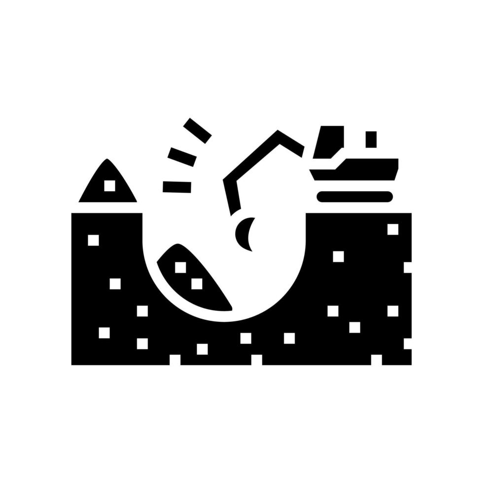 excavator excavate pit for pipeline construction glyph icon vector illustration