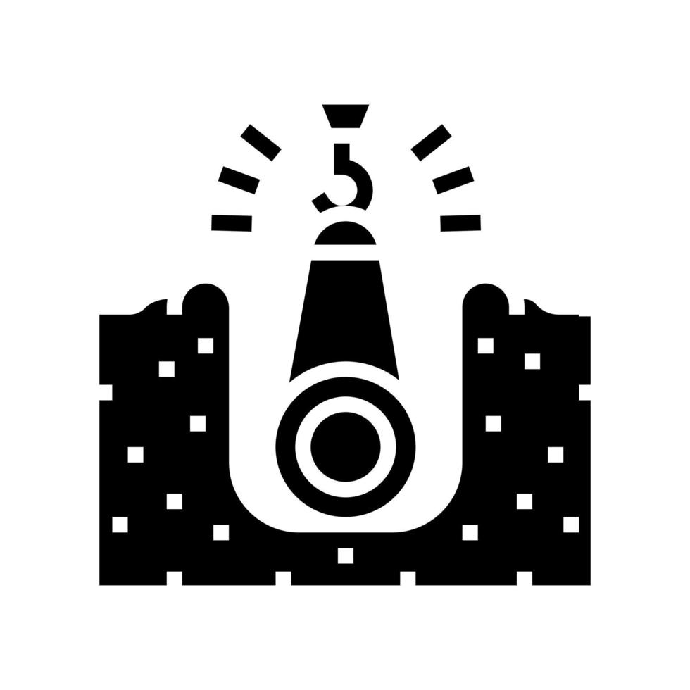 crane putting pipe in pit pipeline construction glyph icon vector illustration