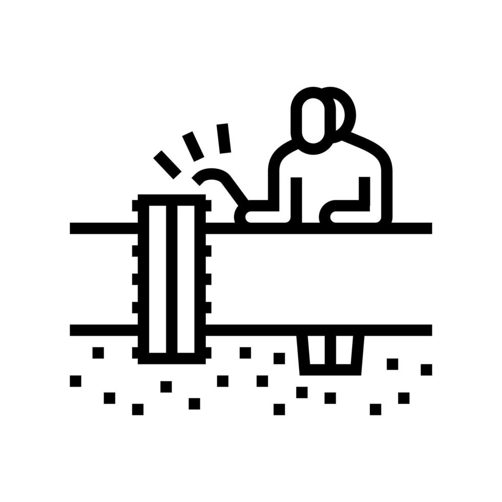 worker welding pipeline construction line icon vector illustration