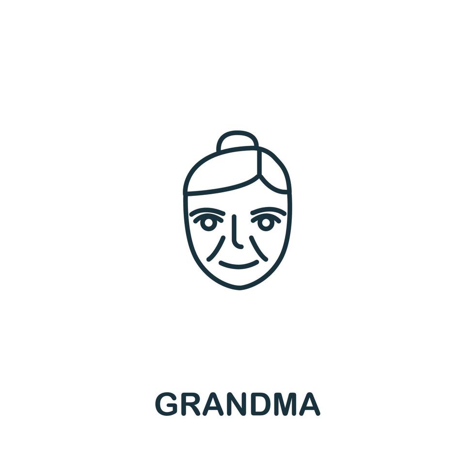 icono de la abuela de la colección de cuidado de ancianos. símbolo de abuela de elemento de línea simple para plantillas, diseño web e infografía vector