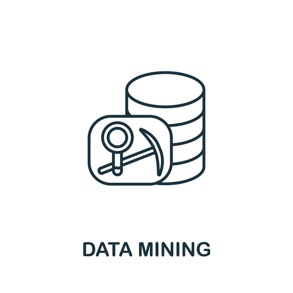 icono de minería de datos de la colección de aprendizaje automático. icono de minería de datos de línea simple para plantillas, diseño web e infografía vector