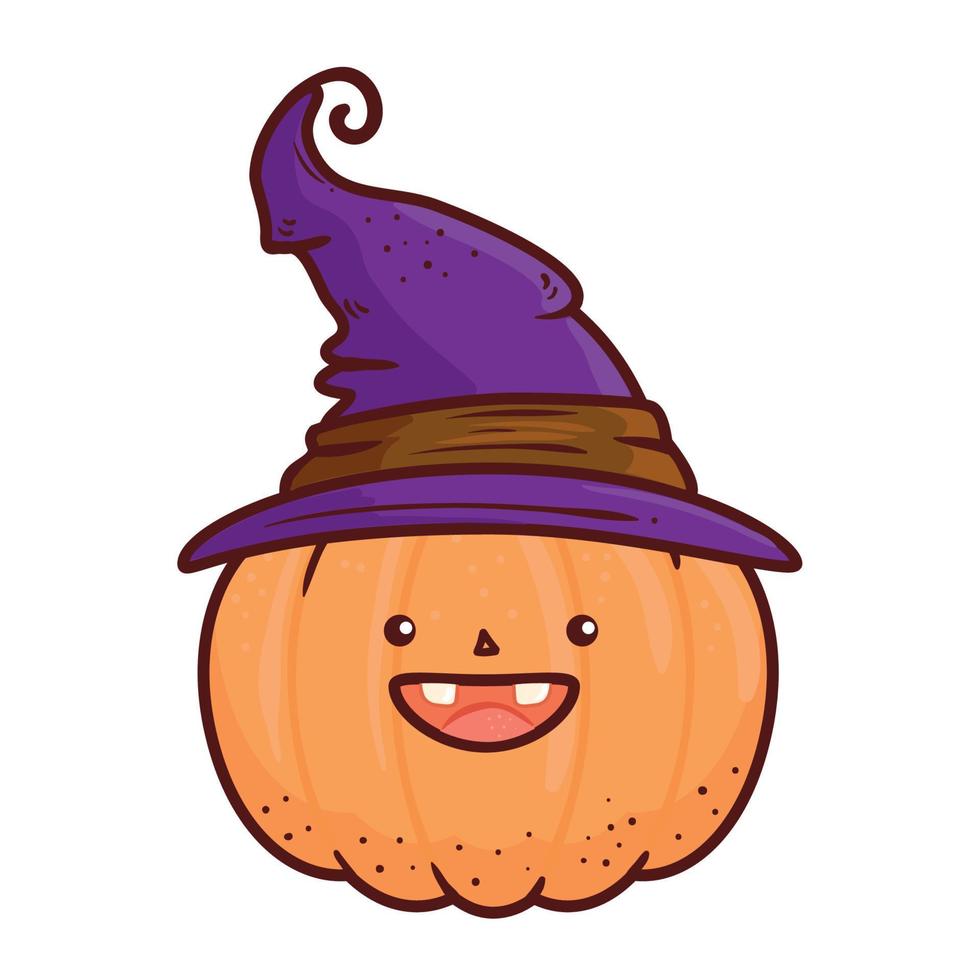 halloween cute pumpkin with hat witch, in white background vector