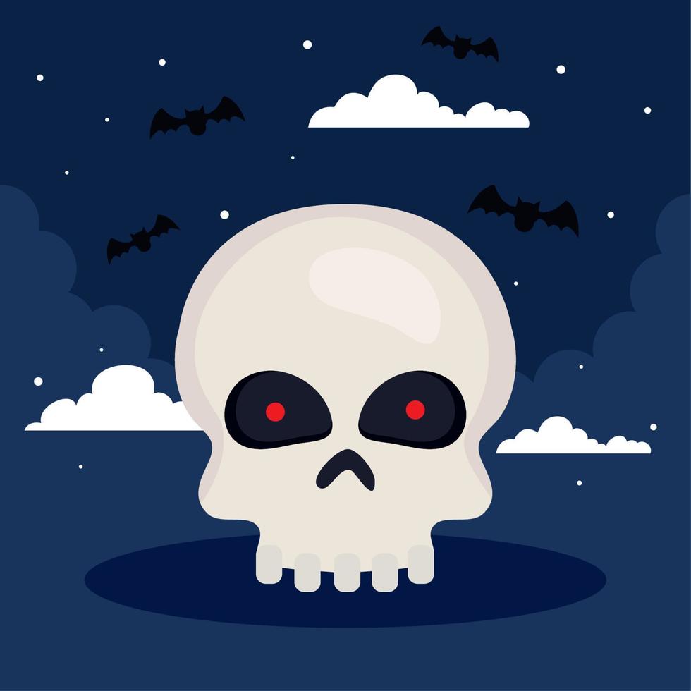 banner de feliz halloween con calavera y murciélagos volando vector