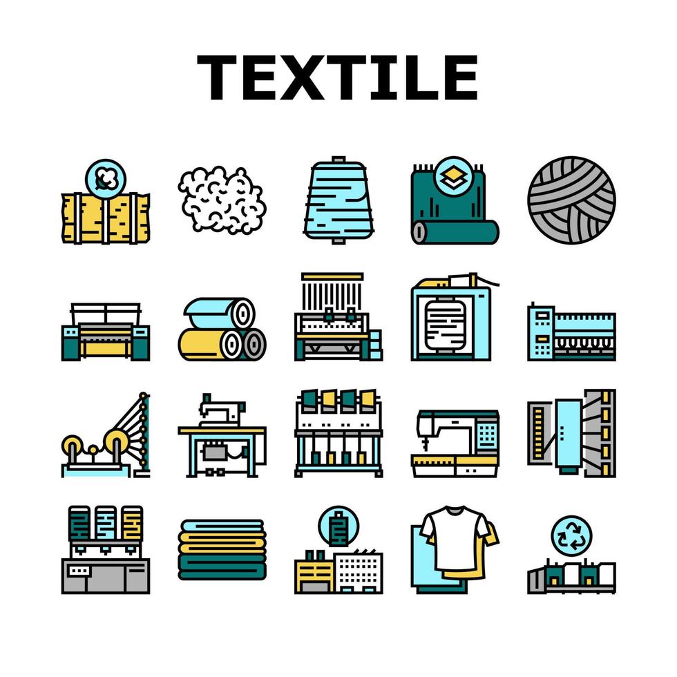 conjunto de iconos de colección de producción textil vector