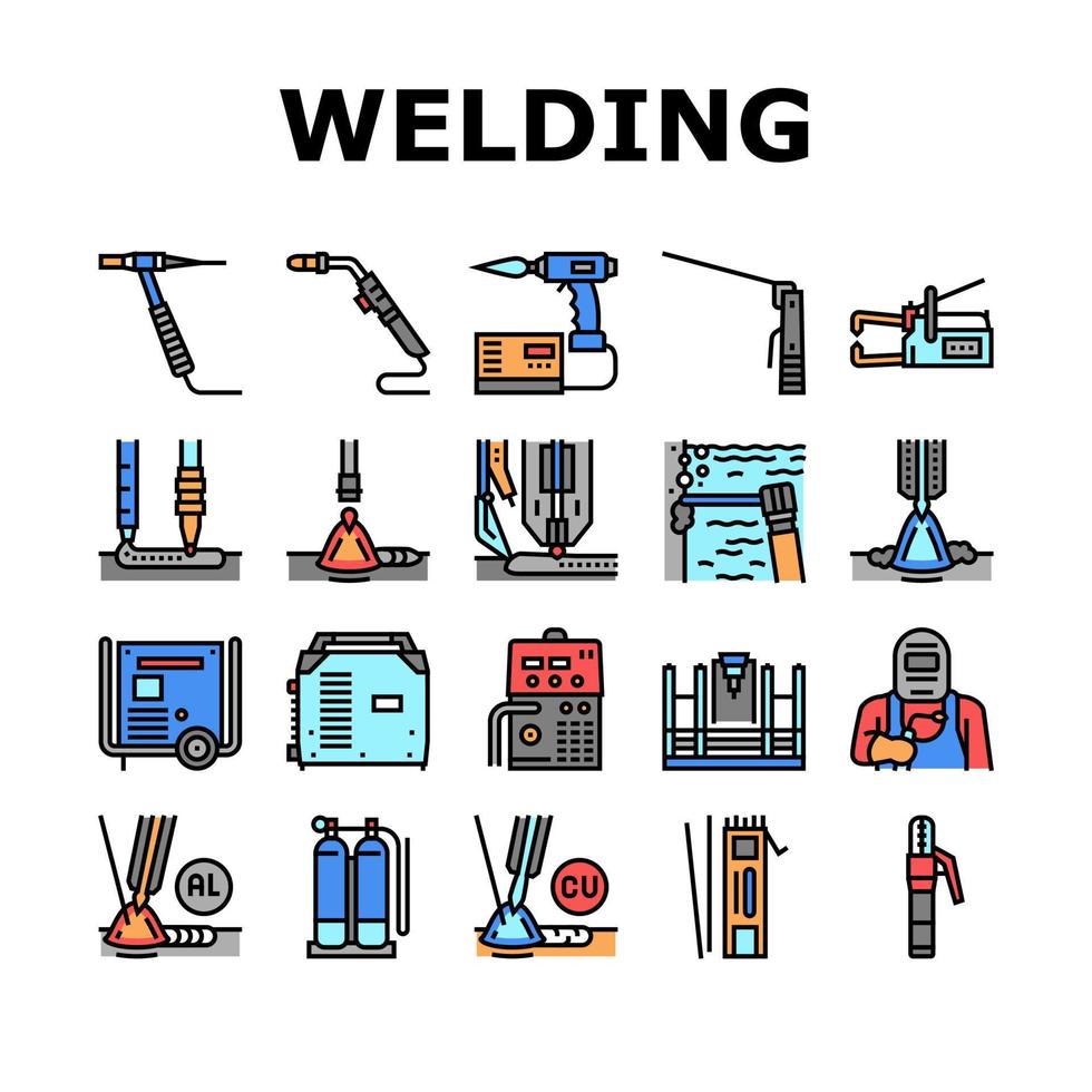 Welding Machine Tool Collection Icons Set Vector