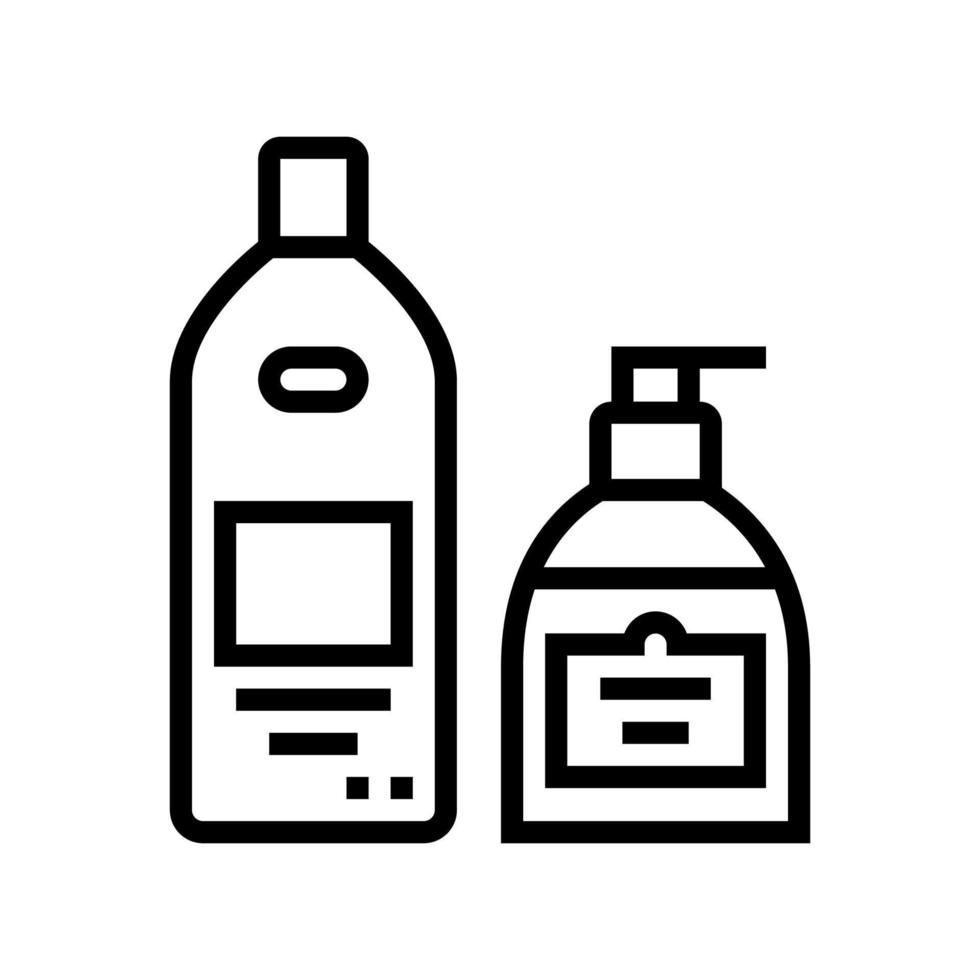 gel de ducha, botellas de jabón y crema línea icono vector ilustración