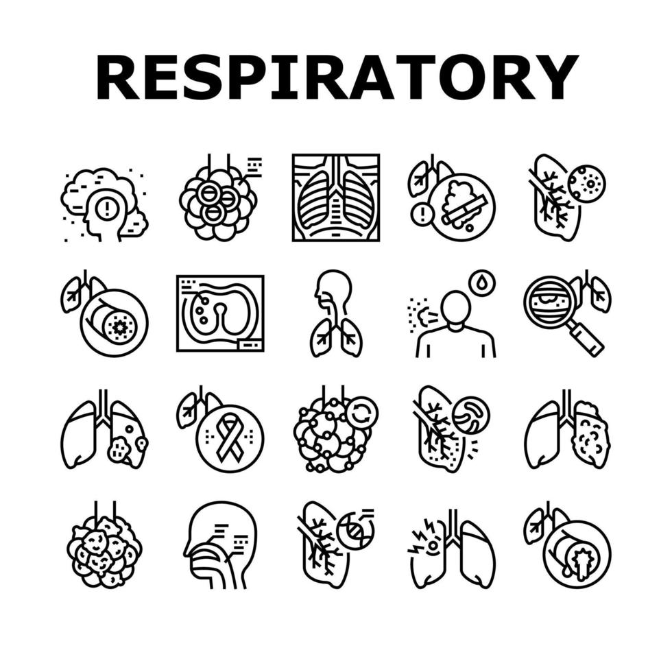 Respiratory Disease Collection Icons Set Vector