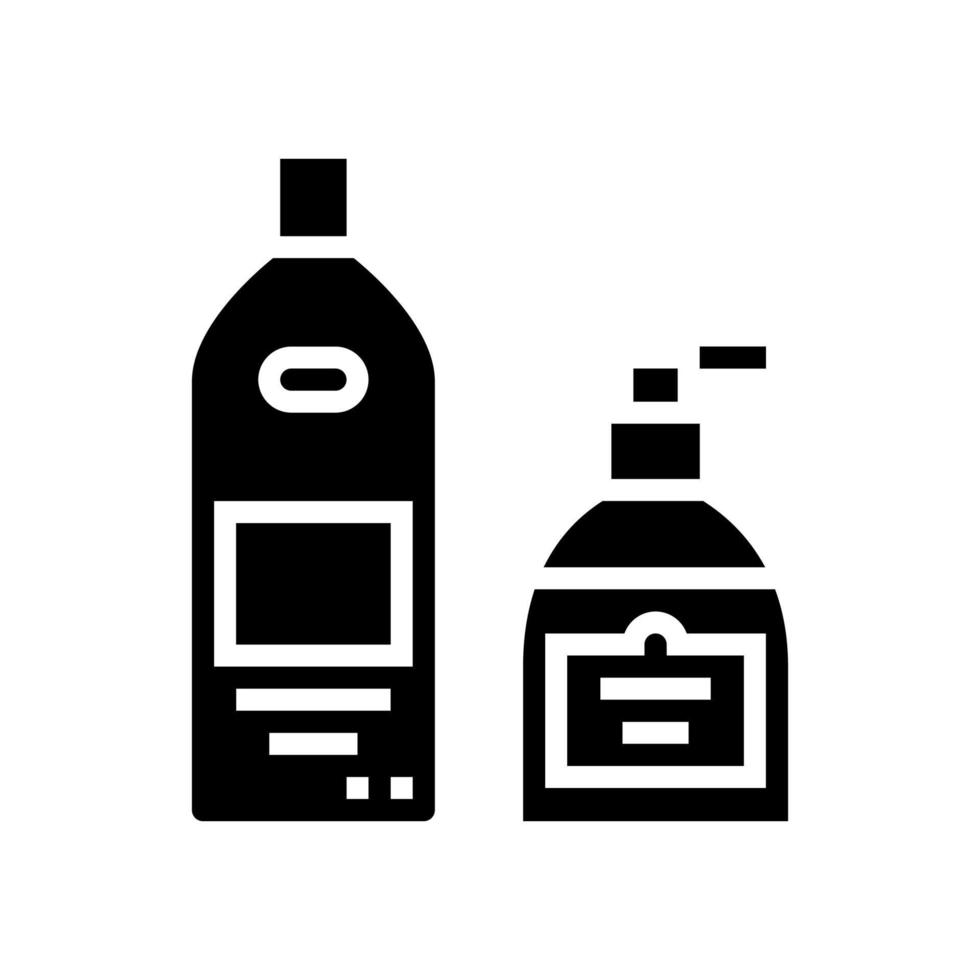 gel de ducha, botellas de jabón y crema glifo icono vector ilustración