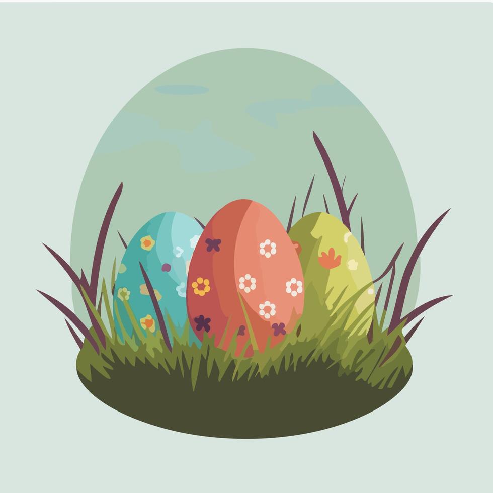 easter eggs in a grassy field vector