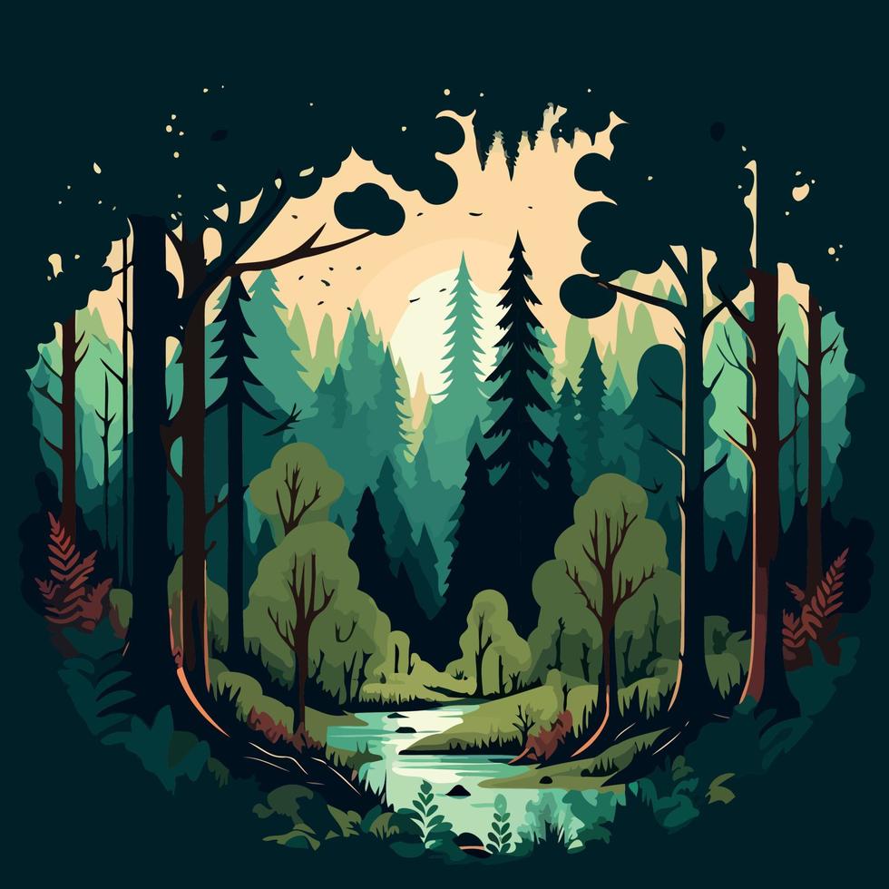 woodland forest landscape with trees vector