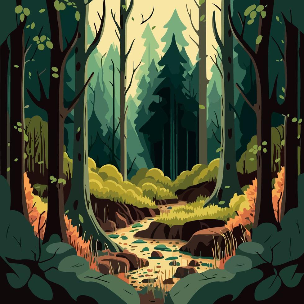 woodland forest landscape with trees vector