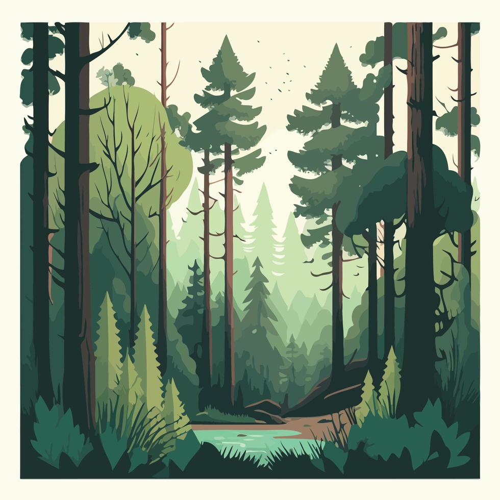 woodland forest landscape with trees vector
