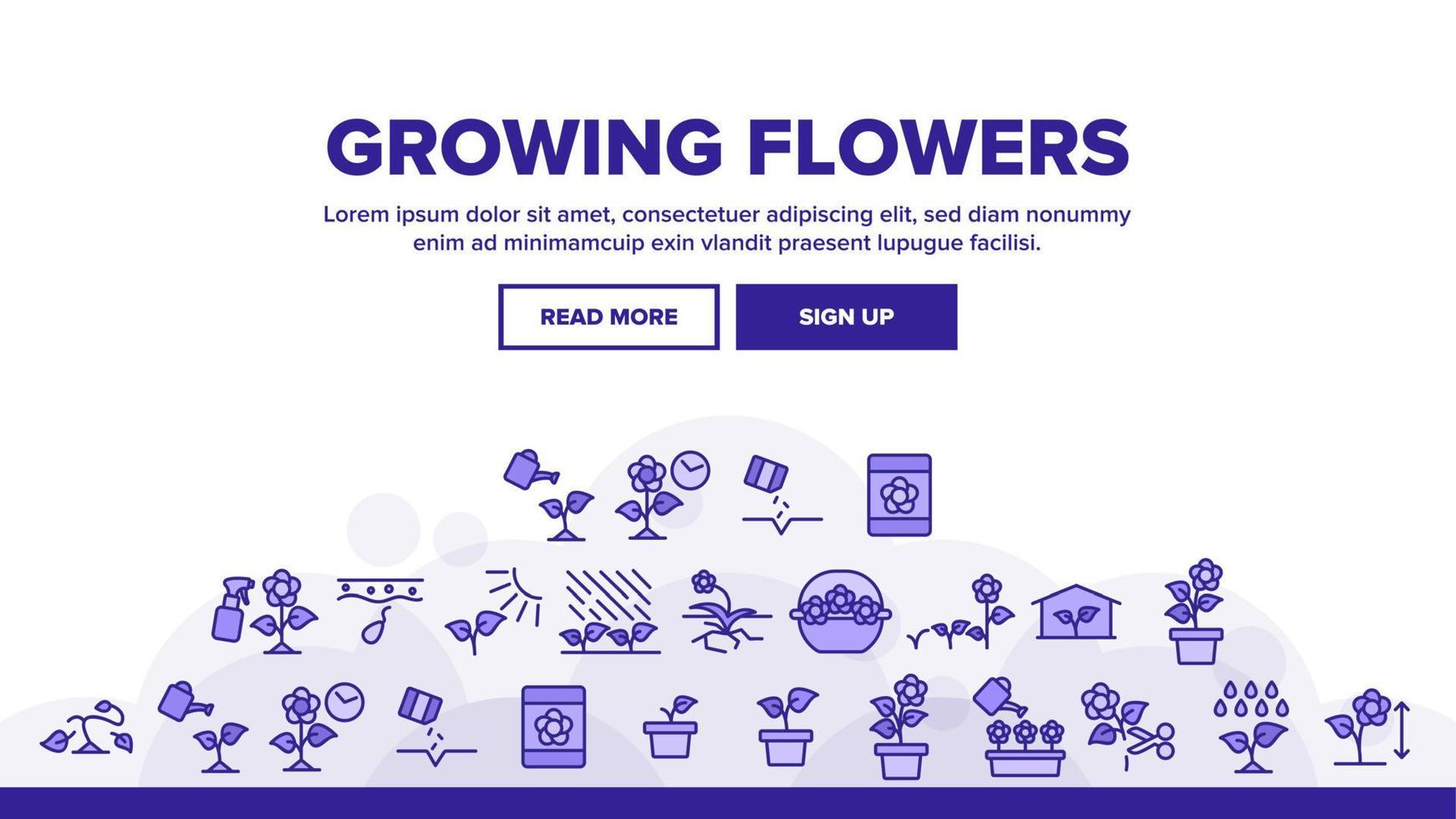 vector de encabezado de aterrizaje de plantas de flores en crecimiento