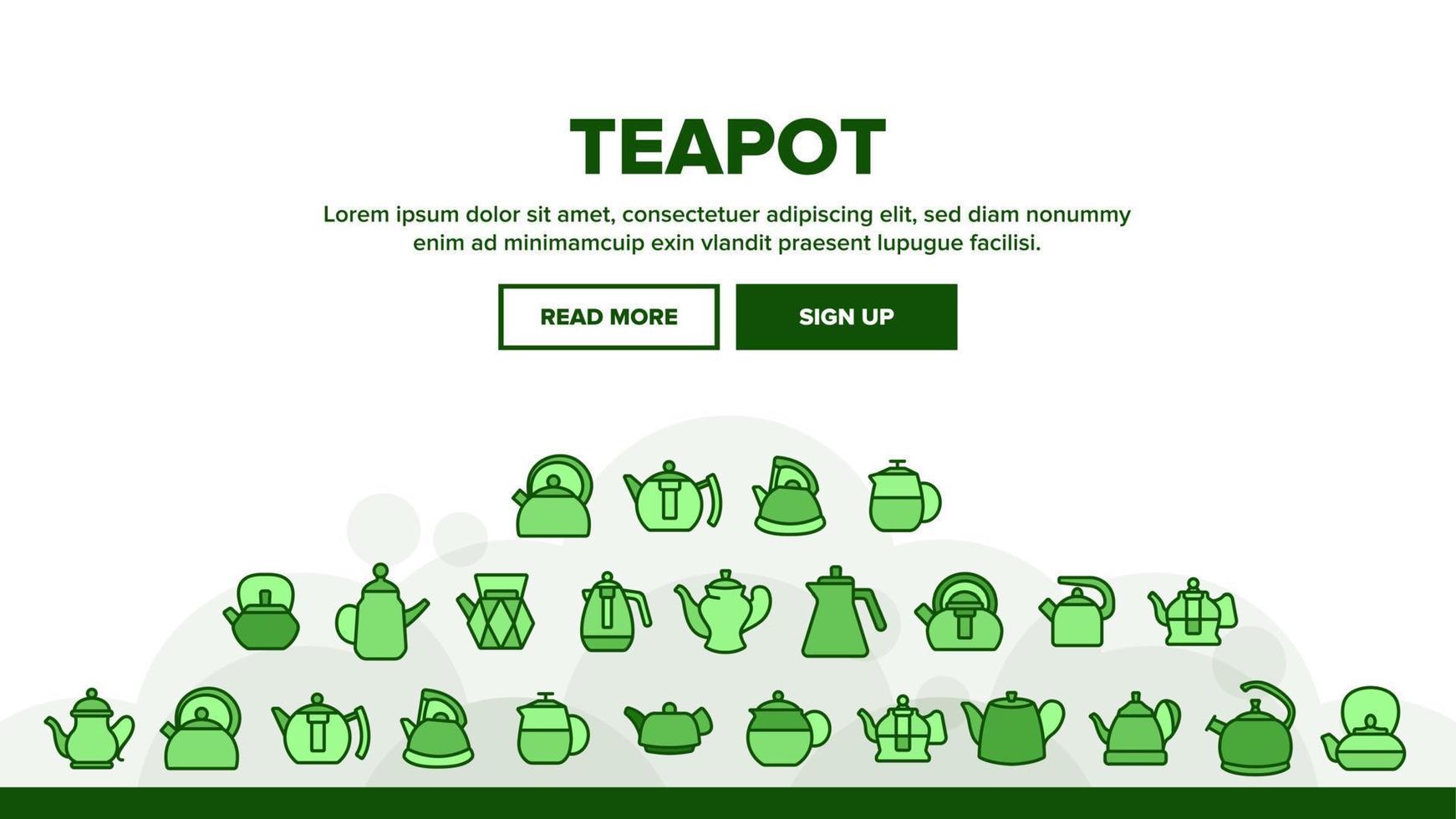 Teapot Kitchen Utensil Landing Header Vector