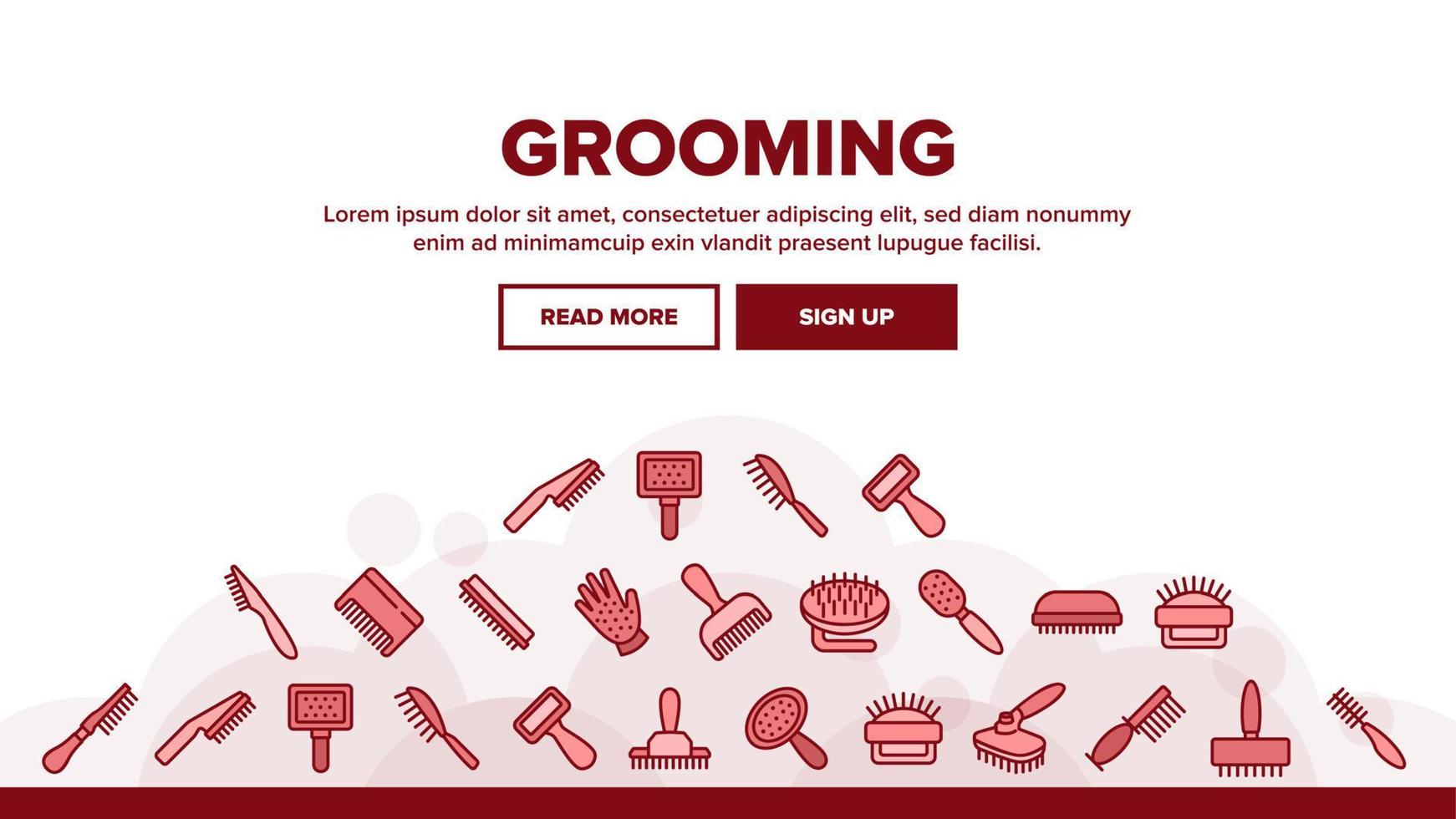 Grooming Brush For Pet Landing Header Vector