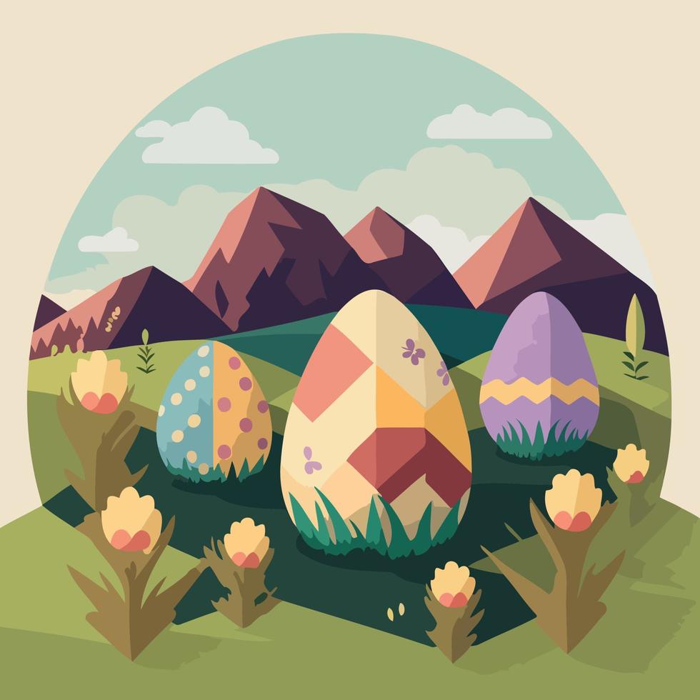 easter eggs in a grassy field vector