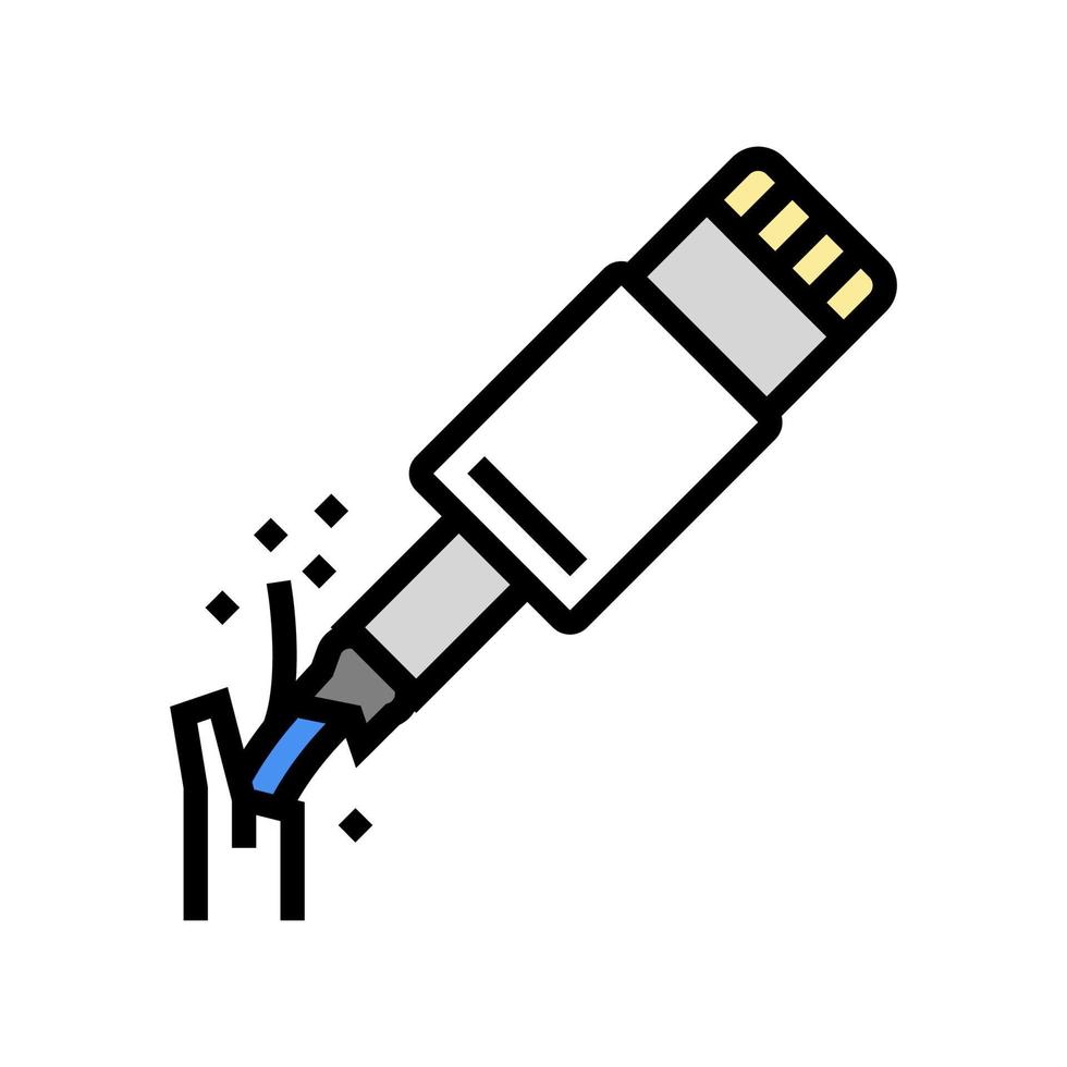 Ilustración de vector de icono de color de cargador de cable roto