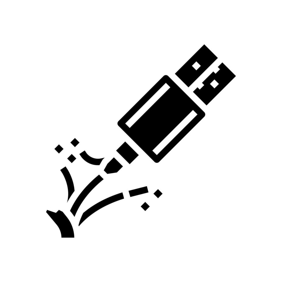 cable roto usb glifo icono vector ilustración