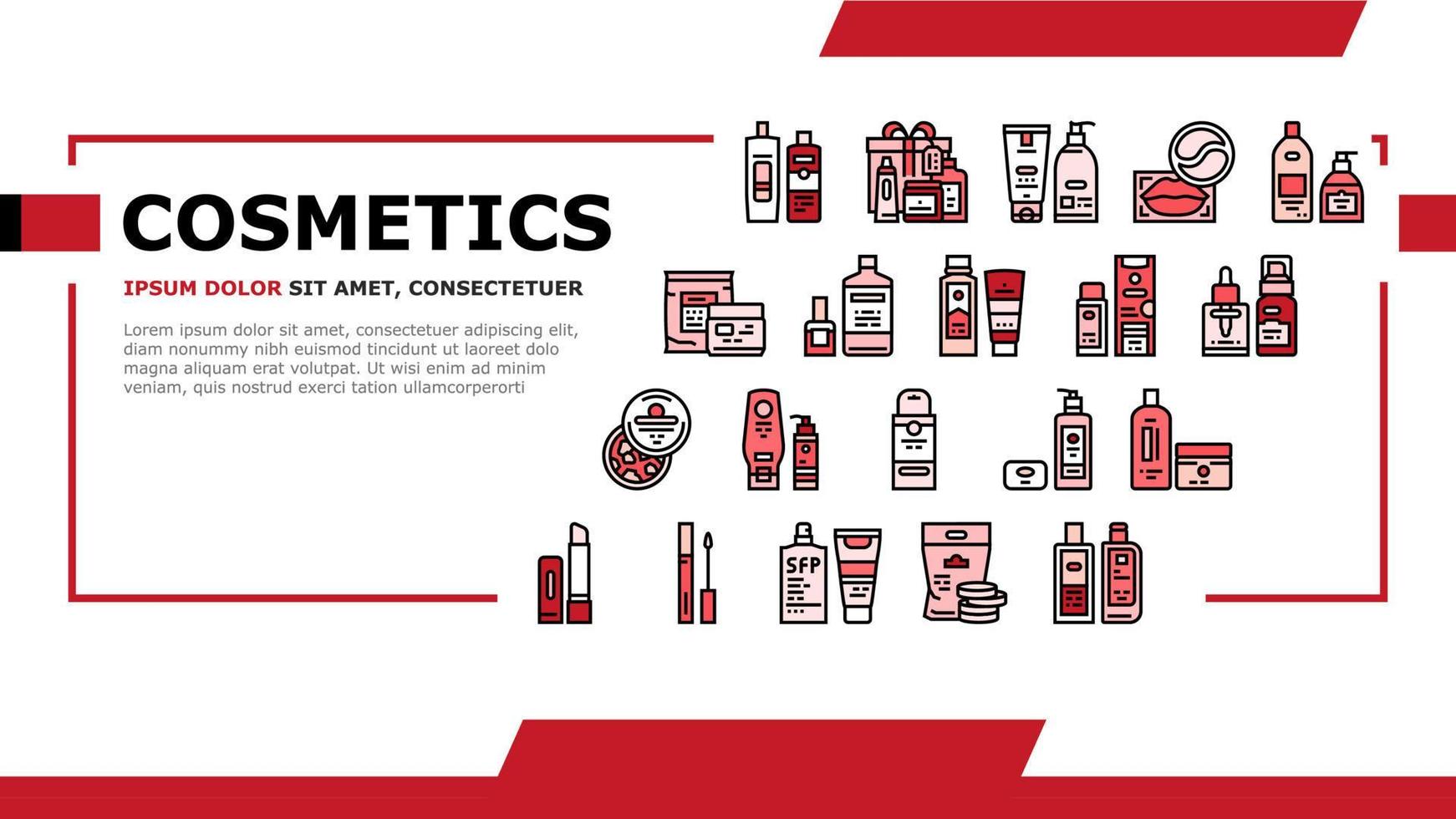 vector de encabezado de aterrizaje de producto de belleza de paquete de cosméticos