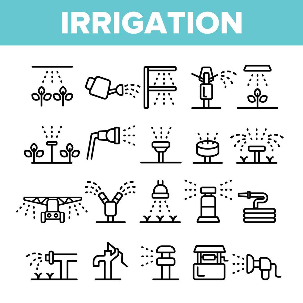 Sprinklers, Irrigation Technology Vector Linear Icons Set