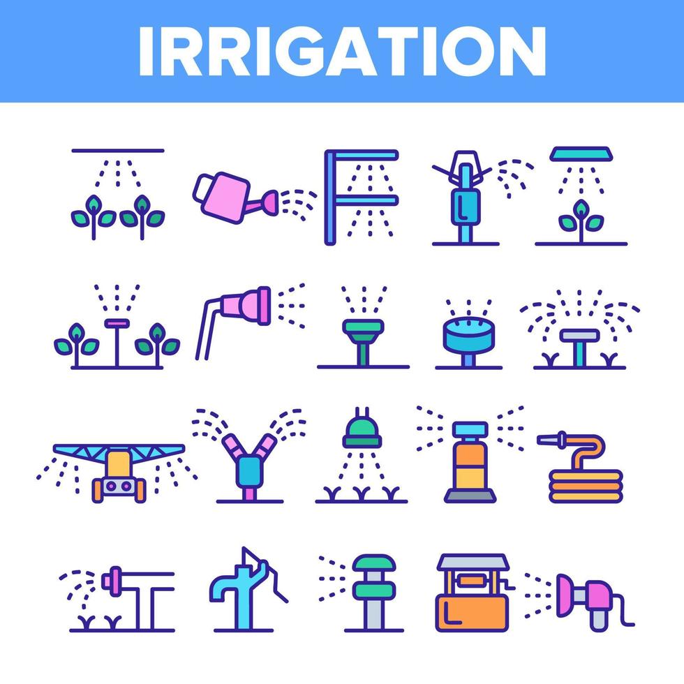Sprinklers, Irrigation Technology Vector Linear Icons Set